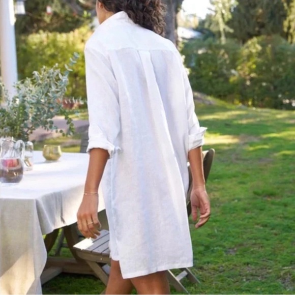 Frank and Eileen Hunter Linen Shirt Dress Med White Long Sleeve Casual Coastal - Picture 2 of 13